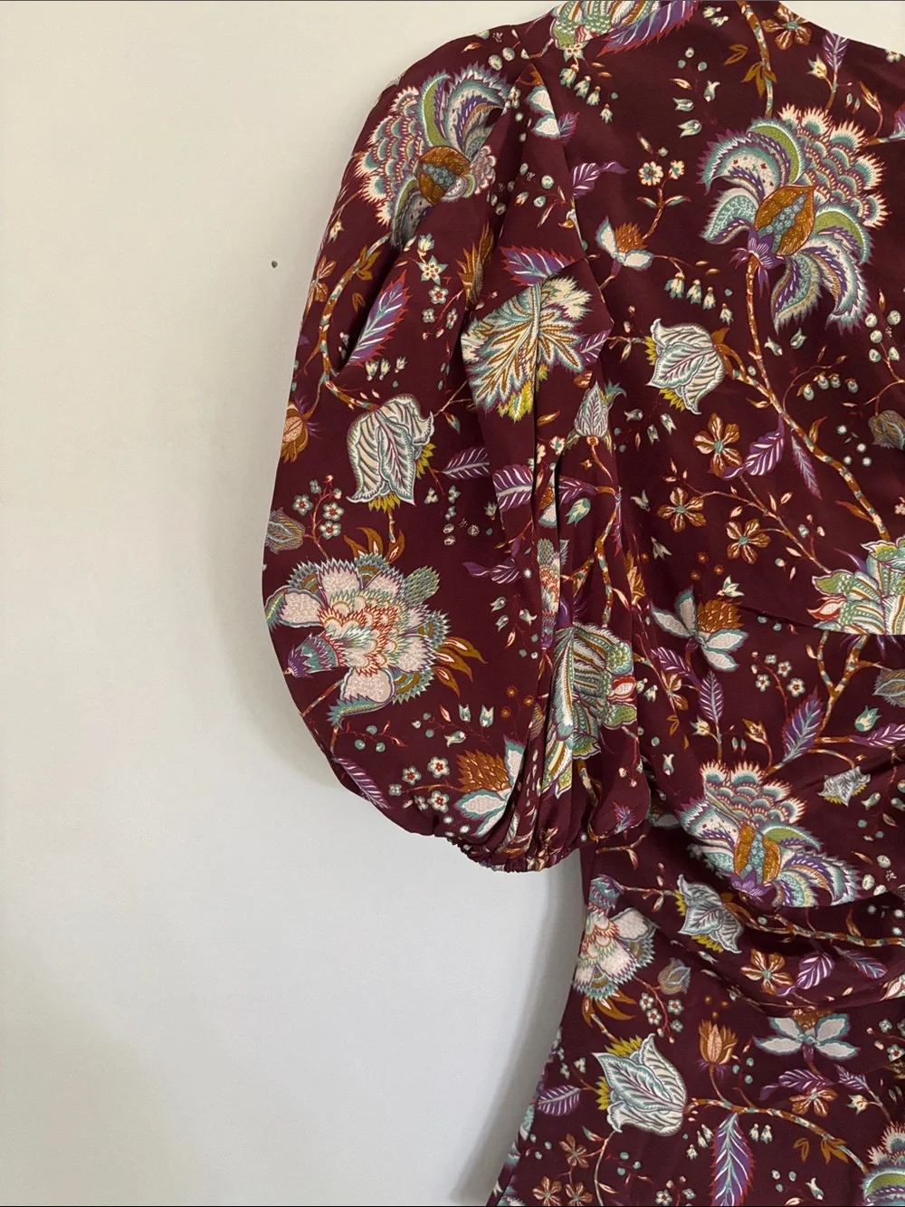 Ulla Johnson Burgundy Floral Puff Sleeve Blouse
